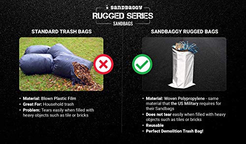 Sandbaggy Large Sandbags - Size: 25" x 40" - Thick Heavy Duty Contractor Bags, Heavy Duty Garbage Bags, Dumpster Bag, Construction Trash Bags, 6 mil (5 Bags) - size: 5 Bags