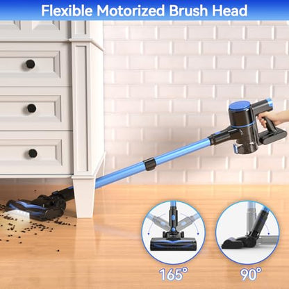 N8 Cordless Vacuum Cleaner,Lightweight Stick Vacuum with Powerful Suction,2200mAh Battery, 40 Mins Runtime,Self-Standing,Rechargeable Vacuum Cleaners for Home Hardwood Floor Carpet Pet Hair (Azure)