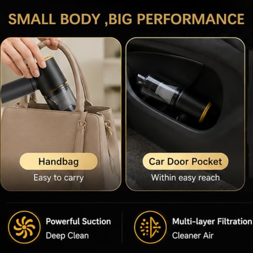 Portable Car Vacuum Cleaner, High-Power Cordless Handheld Vacuum, Rechargeable Mini Vacuum Cleaner for Car, Home & Office