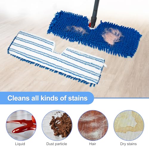 3 Pack Mop Heads Replacements Compatible for Ocedar Dual-Action Microfiber Flip Mop, Double Sided Mop Replace Head Mop Refills with Microfiber & Chenille for Dry Wet Use, Reusable, Machine Washable - color: Bule-white Mop Heads Replacements for Ocedar Dua