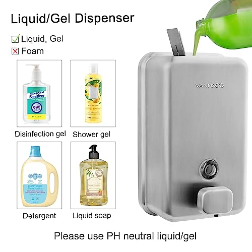 Wall Mounted Soap Dispenser Bathroom, 1100ml 37oz Commercial Stainless Steel Liquid Soap Dispenser Wall Mount (Vertical Brushed) - color: Vertical Brushed