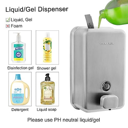 Wall Mounted Soap Dispenser Bathroom, 1100ml 37oz Commercial Stainless Steel Liquid Soap Dispenser Wall Mount (Vertical Brushed) - color: Vertical Brushed