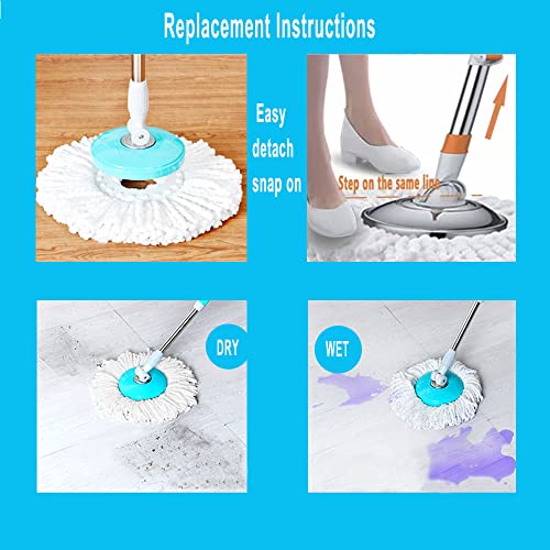 6-Pack Spin Mop Heads Refill, Easy Wring Microfiber Replacement Pads for Deep Cleaning, Universal Fit for Most Round Spin Mops - color: Mop Heads
