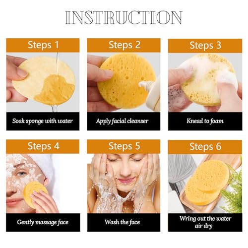 50-Count Facial Sponges Compressed Natural Cellulose Sponge Round Shape Face Sponge for Face Cleansing Exfoliating and Makeup Removal, Yellow - color: 50- Pack Yellow