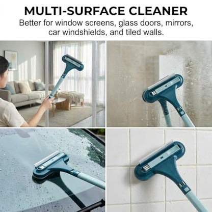 Window Screen Cleaner, 2 in 1 Detachable Window Cleaning Brush with Squeegee, Wet Dry Dual-Use Multi-Functional Glass Net Cleaner Tool for Dusty Corners, Patio, Door, Porch Screens (1)
