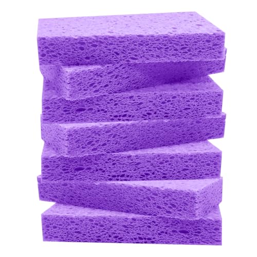 Large Cellulose Sponges, Kitchen Sponge for Dish, Thick Heavy Duty Scrub Pads, Non-Scratch Scrubber for Household/Cookware/Bathroom/Office/Boat 5.5" x 3" x 1" (7 Pack) Purple - color: Purple