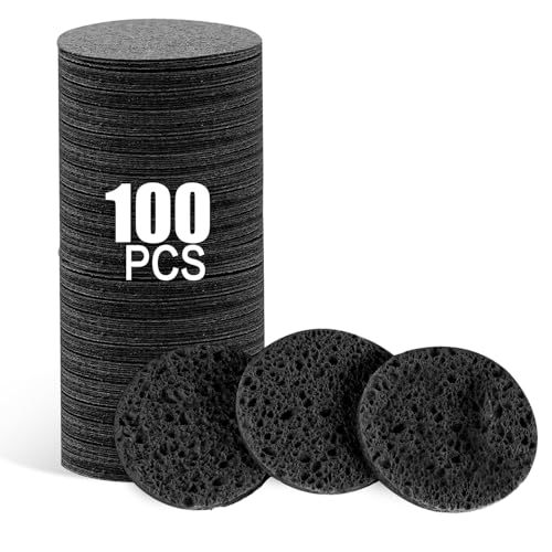100-Count Facial Sponges Compressed Natural Cellulose Sponge Round Shape Face Sponge for Face Cleansing Exfoliating and Makeup Removal, Black - color: 100- Pack Black