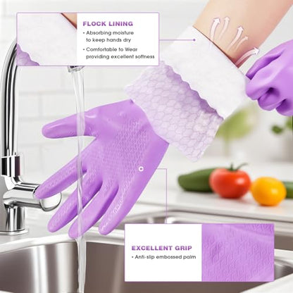 Elgood Reusable Long Sleeve Dishwashing Cleaning Gloves with Latex Free,Cotton Lining,Kitchen Gloves 2 Pairs,Purple+Blue M - color: Long-purple+blue, size: Medium (Pack of 2)