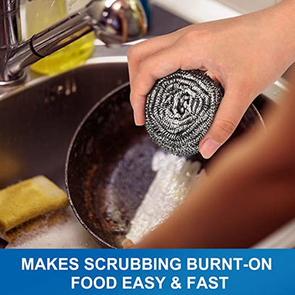 18 Pack Stainless Steel Scrubber, Steel Wool Srubber for Scouring Stubborn Messes from Pots and Pans, Stoves,Broiler Racks,Grills and More - size: 18 scrubbers