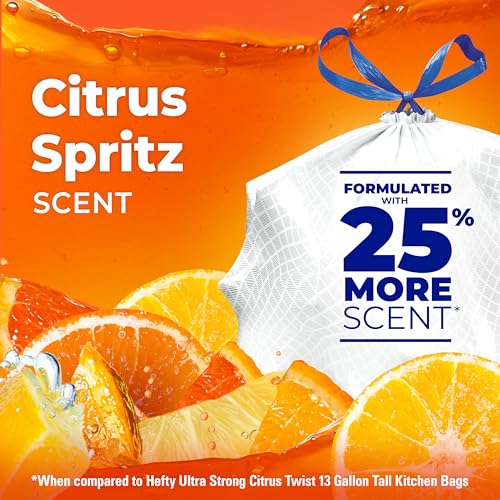 Hefty Ultra Strong Signature Scents 13 Gallon Trash Bags, Citrus Spritz Scent, Tall Kitchen Trash Bags with 25% More Scent Technology, White, 80 Count - style: Citrus Spritz