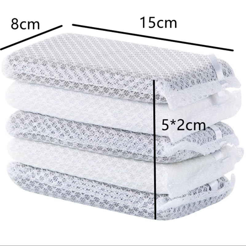 Netted Kitchen Sponge Cleaner Mesh Cover Quick Dry Absorbent Non Scratch Sponge for Dishes, Pans, Glassware and Countertops, White with Gray(Five Sets of) - color: White With Gray(five Sets Of)