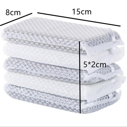 Netted Kitchen Sponge Cleaner Mesh Cover Quick Dry Absorbent Non Scratch Sponge for Dishes, Pans, Glassware and Countertops, White with Gray(Five Sets of) - color: White With Gray(five Sets Of)