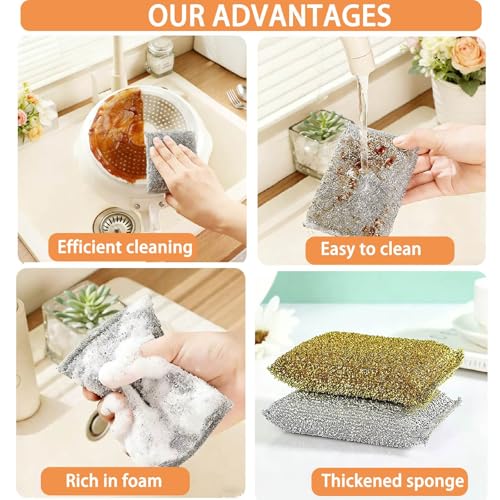 Dish Sponges Kitchen Scrubber - 6 Pack Non Scratch Steel Wool Scrubber Esponjas para Lavar Platos Multipurpose Thickened Sponges for Cleaning Dishes, Pans, Pots