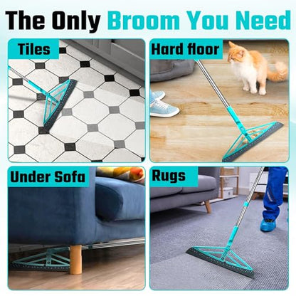 Magic Broom Squeegee Dog Pet Hair Remover, Rotatable, Height Adjustment - Silicone Broom Pet Hair Remover for All-Surfaces Hardwood Floors, Rugs, Tile, Glass, Liquid-Dirt with 50" Handle