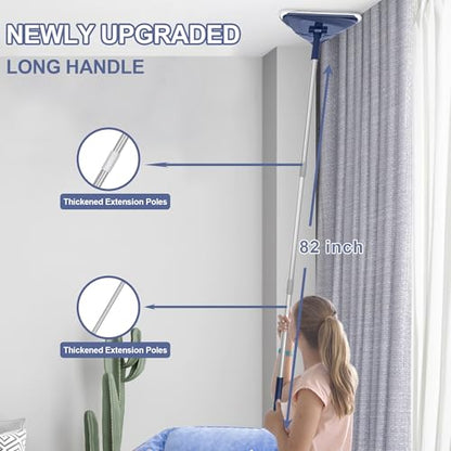Wall Cleaner Mop with 82" Handle, 360° Rotating Triangle Head and Microfiber Pads, Built-in Squeegee for Ceiling Mop, Baseboard Cleaning and Windows - color: Blue