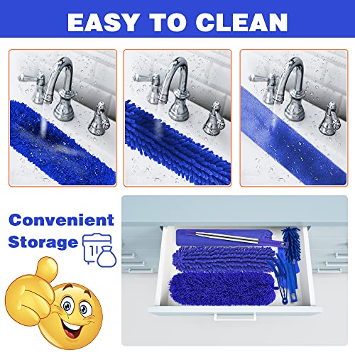 Buysenton Microfiber Duster, 8PCS Feather Duster with 100 Inch Telescoping Extension Pole, Reusable Bendable Dusters, Washable Lightweight Dusters for Ceilings Fans(2023 UAGRED) - color: 8pcsblue