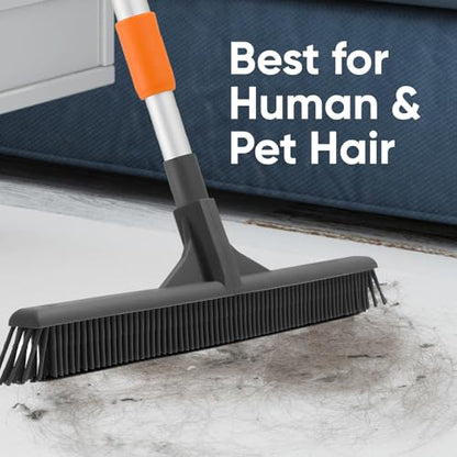 Superio Silicone Broom - Carpet Rake with 35" Long Handle Dustpan Set - Rubber Broom for Pet Hair on Carpet & Hardwood Floors, Stand-Up Dustpan with Aluminum Handle - Gray - style: Dustpan with Broom (2)
