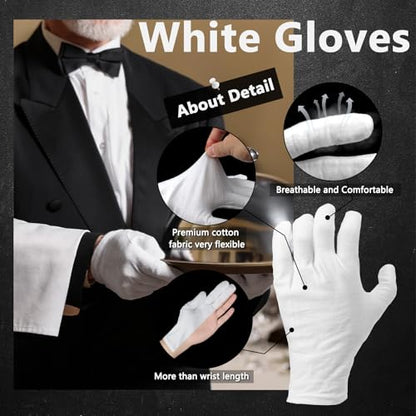 12 Pairs White Cotton Gloves Soft Cloth Dust Hand Gloves Work for Men Women Art Crafting Handling, Eczema, BBQ, Coin Jewelry Watch Inspection, Dry Hands Sleeping, Archival, X-Large - size: X-Large (Pack of 12)
