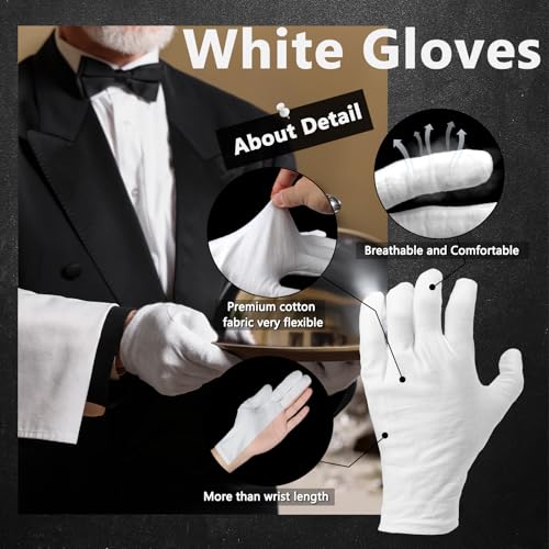 12 Pairs White Cotton Gloves Soft Hand Gloves Dust-Free Work for Men Women Art Crafting, Jewelry Handling, BBQ, Eczema Care, Coin Jewelry Watch Inspection, Dry Hands Sleeping, Archiva, Medium - size: Medium (Pack of 12)