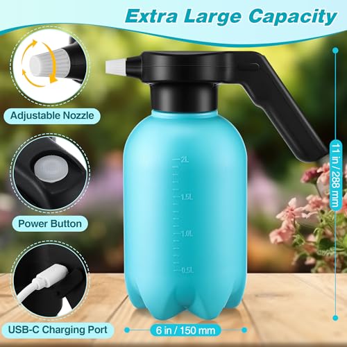 Electric Spray Bottle Plant Mister for Indoor Outdoor Plants, 0.5 Gallon Automatic Watering Can Rechargeable Battery Powered Sprayer with Adjustable Spout for Gardening, Cleaning (Blue Style) - style: Blue Style
