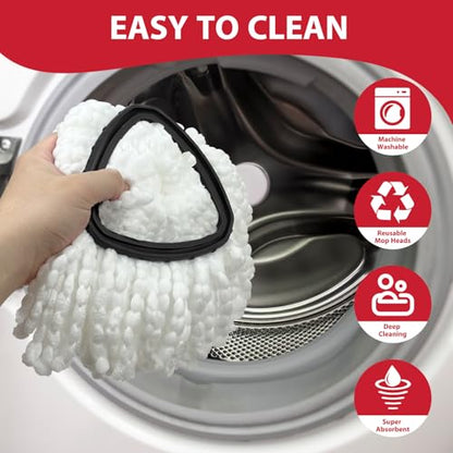Spin Mop Heads, Handle, Base, Scrubber Head Replacement for OCedar EasyWring 1-Tank System, Microfiber Mop Refills, 30-58in Adjustable 4-Section Handle, Floor Cleaning(No Bucket)