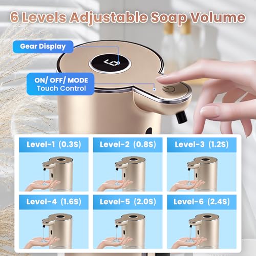 Automatic Soap Dispenser, Touchless Liquid Soap Dispensers, USB Rechargeable, 6-Level Adjustable Volume Control, 12.8oz/380ml, Wall Mount for Kitchen, Bathroom, Free Stickers (Gold) - color: Champagne Gold