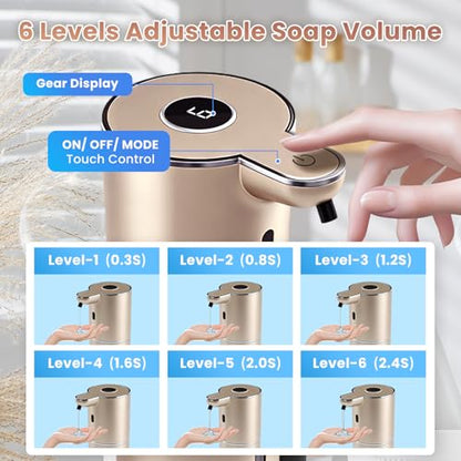 Automatic Soap Dispenser, Touchless Liquid Soap Dispensers, USB Rechargeable, 6-Level Adjustable Volume Control, 12.8oz/380ml, Wall Mount for Kitchen, Bathroom, Free Stickers (Gold) - color: Champagne Gold