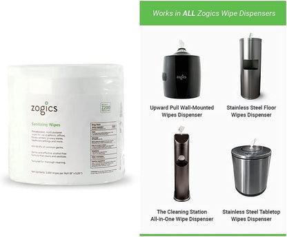 Zogics Sanitizing Wipes and Wall Mounted Dispenser – No-Touch Wipes Dispenser, Mounts Easily to Wall for Quick Access to Sanitizing Wet Wipes (4 Pack Sanitizing Wipes included) - style: Black + Sanitizing Wipes