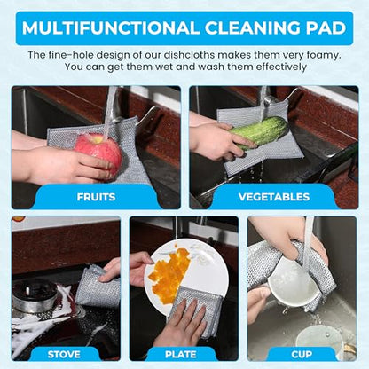 11 PCS Upgraded 3-Layer Non-Scratch Wire Dishcloths – Steel Wire Dish Cloths for Kitchen, Dish Towels & Wire Dishwashing Rags – Reusable Wire Rags for Cleaning Cookware, Dishes, Sinks – 8.66” x 8.66”