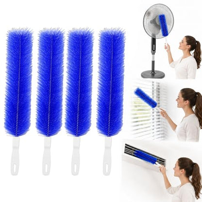 Fan Cleaning Brush, Bendable Microfiber Duster, Ultimate Dust Cleaning Brush, Reusable Microfiber Head for Air Conditioning Shutters, Ceiling Fan Blades, Air Vents, Curtains, Cars (4Pcs Blue) - color: 4pcs Blue