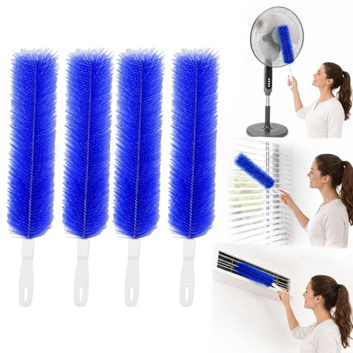 Fan Cleaning Brush, Bendable Microfiber Duster, Ultimate Dust Cleaning Brush, Reusable Microfiber Head for Air Conditioning Shutters, Ceiling Fan Blades, Air Vents, Curtains, Cars (4Pcs Blue) - color: 4pcs Blue