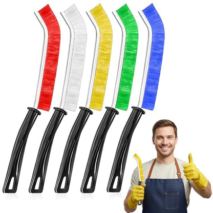 5 Pack Hard Bristle Crevice Cleaning Brush Set, Narrow Spaces Deep Reach Gap Scrub Tool with Long Handle for Household Use Kitchen Bathroom Sink Track, Mixing Colors - color: White + Yellow + Red + Green + Blue