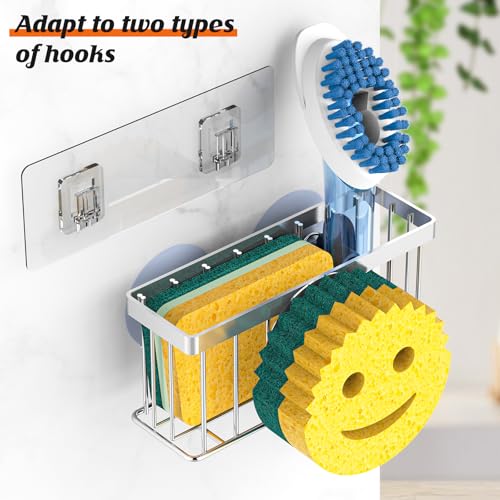 MURLONG Sponge Holder Smiley Face,Sink Caddy for Kitchen Sink,Sponge Holder with 2 PCS Suction Cups/1 PCS Adhesive Strips,Designed for Sponge,Soap,Dish Brush,Scrubber-Silver - color: Silver
