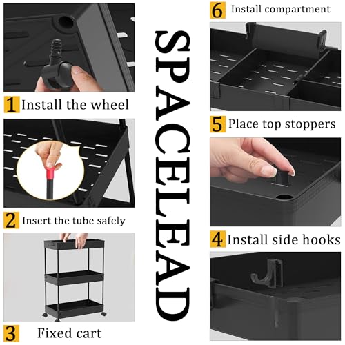 SPACELEAD Slim Storage Cart 3 Tier,Bathroom Organizer Rolling Utility,Mobile Shelving Unit Slide Out for Office, Kitchen, Laundry Room & Narrow Places,Black - color: Black