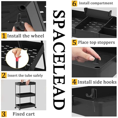 SPACELEAD Slim Storage Cart 3 Tier,Bathroom Organizer Rolling Utility,Mobile Shelving Unit Slide Out for Office, Kitchen, Laundry Room & Narrow Places,Black - color: Black