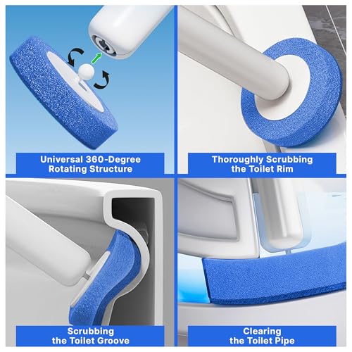 CiLoN 24 Pack Auto-Open Lid Disposable Toilet Bowl Brush & Holder Refills | Wall-Mounted Disposable Toilet Cleaning Set For Touch-Free Space-Saving Hygienic Modern Bathrooms (Ocean Breeze + 24 Sponge) - size: Ocean Breeze - 24 Refills