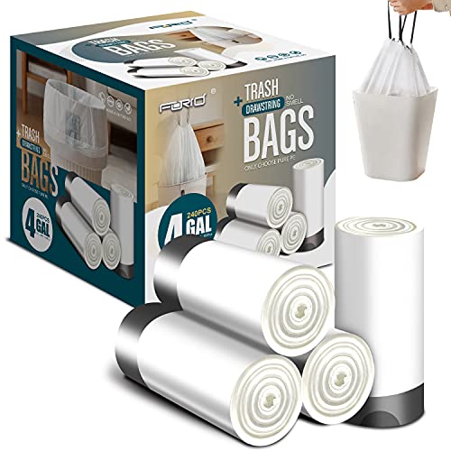 FORID Small Drawstring Trash Bags - 4 Gallon Plastic Garbage Bags 240 Counts White Trash Can Liners 15 Liter for Bathroom Restroom Bedroom Office Toilet - Durable & Thick Trash Bag - color: Most Value: 4 Gallon - 240 Pack