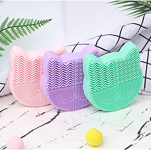 Silicon Makeup Brush Cleaner Mat with Drying Holder - Portable Cat Shaped Cosmetic Brush Cleaner Pad - New Orange - color: New Orange