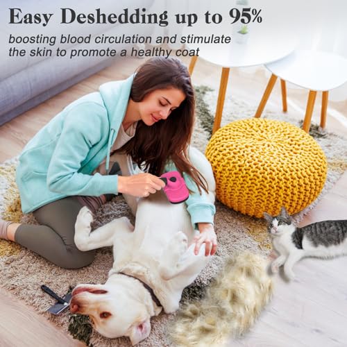 Dipoo Self-Cleaning Pet Grooming Brush - Skin-Friendly Deshedding Tool for Dogs & Cats in Pink, Removes Loose Hair and Tangles - color: Pink