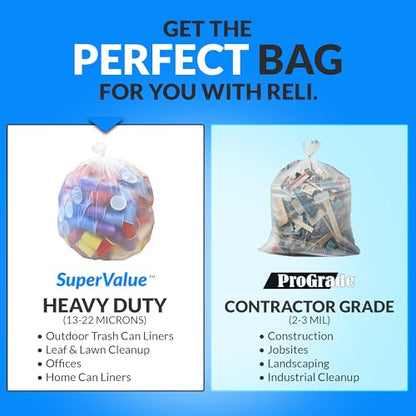 Reli. 40 to 45 Gallon Trash Bags Heavy Duty | 125 Trash Bags with Ties | Super Sizeable, Clear, Serious Garbage Cleanup