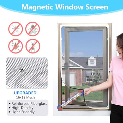 Magnetic Window Screen DIY Adjustable Window Mesh Screen Replacement Window Net Fits up to 51"x 59" White Frames with Fiberglass Mesh - size: 51"X 59"