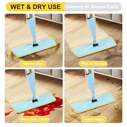 16.5 Inch Reusable Mop Pads Microfiber Spray Mop Replacement Heads for Wet/Dry Mops Compatible with Bona Floor Care System (6 Pack) - color: Yellow Mop Pads
