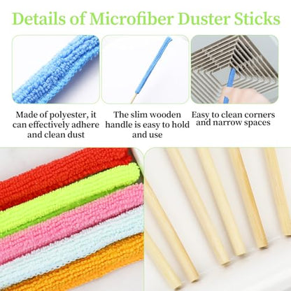 6 PCS Microfiber Detail Duster Sticks Set Mini Dusters for Cleaning AC Vent Cleaner Crevice Cleaning Tool Brush Air Vent Cleaner for Window, Fan, Blind and Car Vent