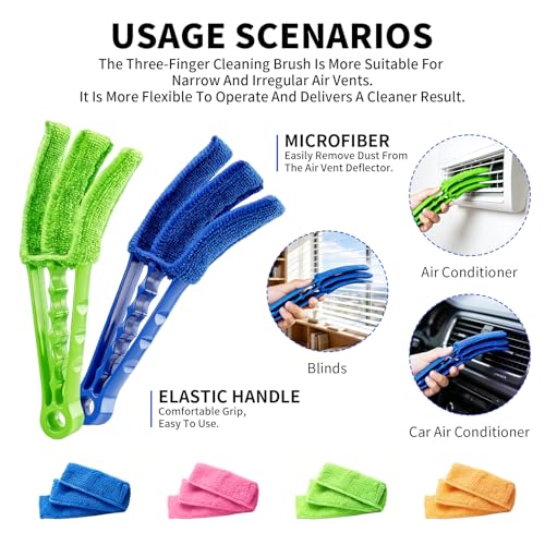 Window Blind Cleaner Duster Brush, 2 Pack with 6 Reusable Microfiber Sleeves for Venetian Blinds, Cleaning Tools for Window Blinds, Air Conditioner Vents, Fans, Car Vent