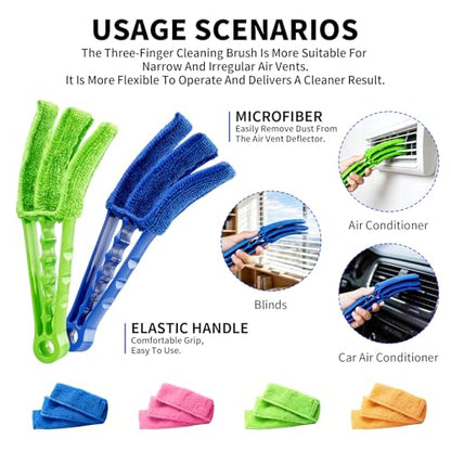 Window Blind Cleaner Duster Brush, 2 Pack with 6 Reusable Microfiber Sleeves for Venetian Blinds, Cleaning Tools for Window Blinds, Air Conditioner Vents, Fans, Car Vent