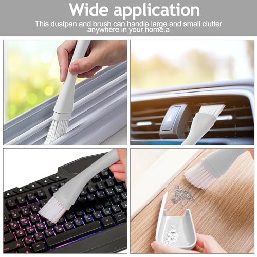 Crevice Cleaning Brush with Dustpan, Mini Dust Pans for Window Tracks, Sliding Door Rails, Scrubber Cleaning Tool for Key Board, White - color: White