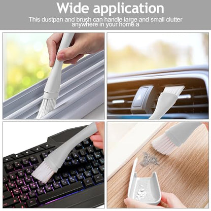 Crevice Cleaning Brush with Dustpan, Mini Dust Pans for Window Tracks, Sliding Door Rails, Scrubber Cleaning Tool for Key Board, White - color: White