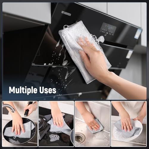 3 Layers Non Scratch Wire Dish Cleaning Supplies 12PCS - Wire Dishwashing Rag Home Essentials-Reusable Steel Wool Scrubber Washcloths,Kitchen Towels and Dishcloths Set for Pans Sinks & Cookware - size: Steel Mesh