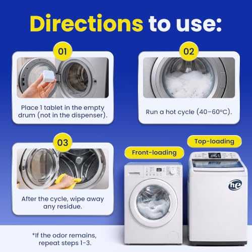 Washing Machine Cleaning Tablets for Pet Owners to Remove Pet Hair, Odor, Grime Buildup – Enzymatic Washing Machine Cleaner Tablets for HE, Front, Top Load Washers – Septic System Safe – 24 pcs