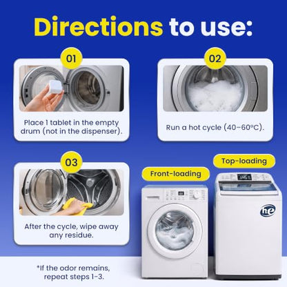 Washing Machine Cleaning Tablets for Pet Owners to Remove Pet Hair, Odor, Grime Buildup – Enzymatic Washing Machine Cleaner Tablets for HE, Front, Top Load Washers – Septic System Safe – 24 pcs